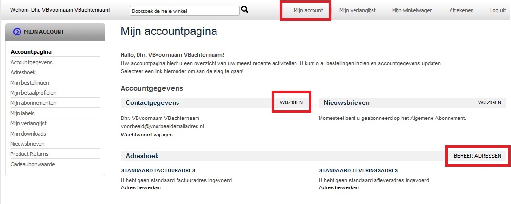 Klant account wijzigen